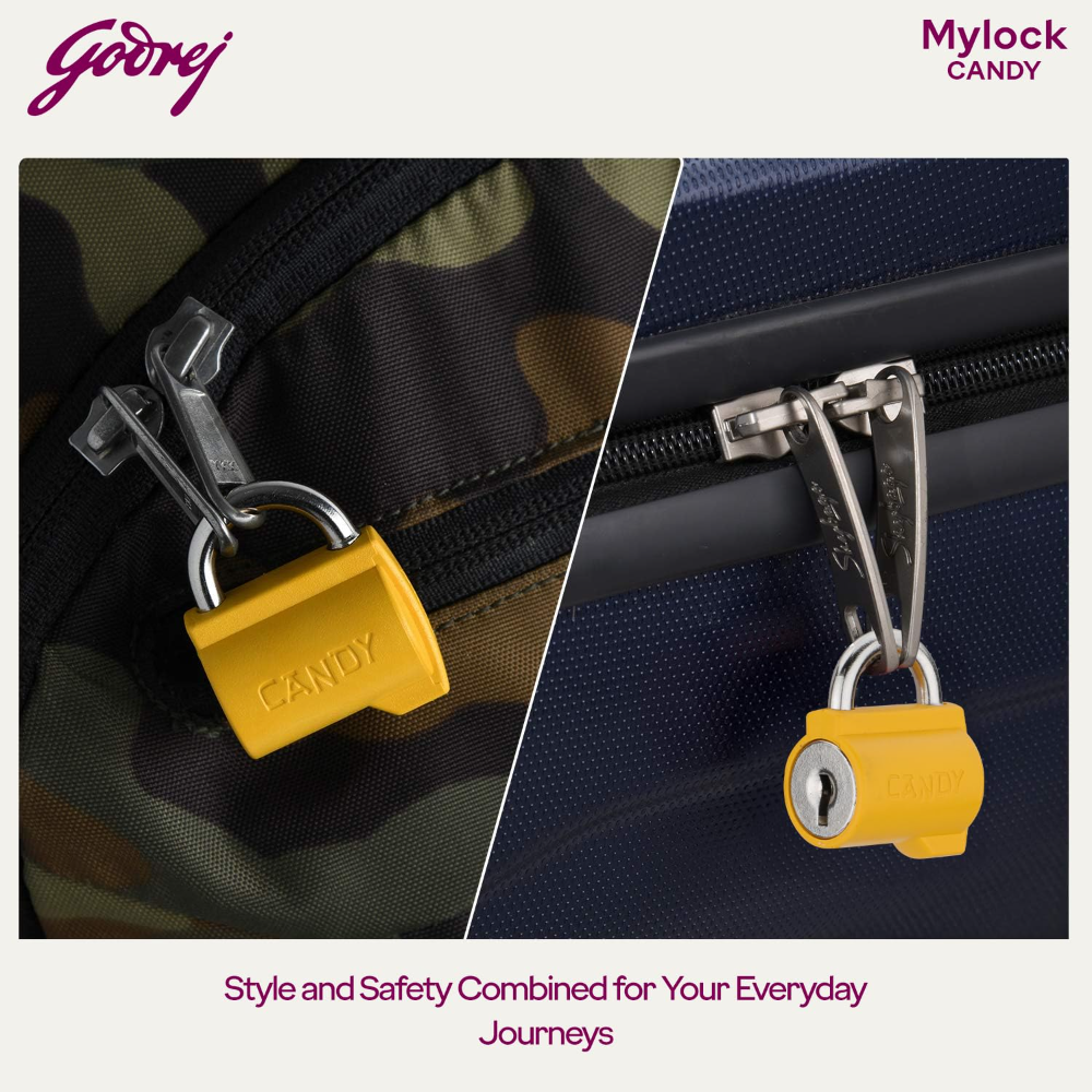 Godrej MyLock Candy Turmeric Yellow Pack of 4 | Common Keys | Self-Locking Padlock | Rust Resistant | ABS Body | Travel Lock | CPU & Bag Lock | Tamper-Proof | 1 Year Warranty
